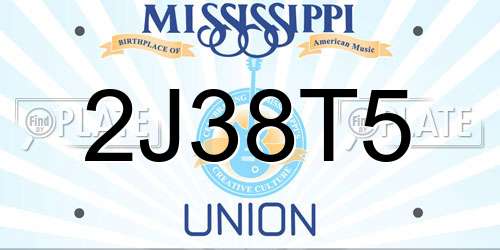 2J38T5 Mississippi License Plate