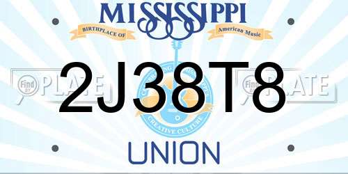 2J38T8 Mississippi License Plate