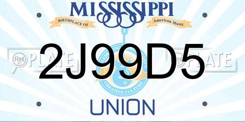 2J99D5 Mississippi License Plate