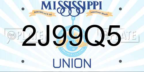 2J99Q5 Mississippi License Plate