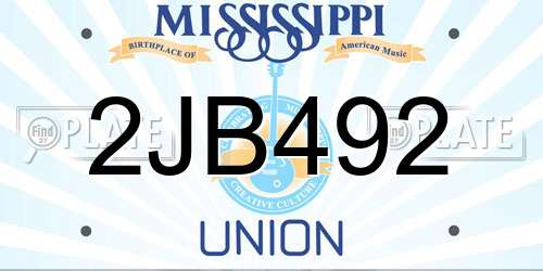 2JB492 Mississippi License Plate