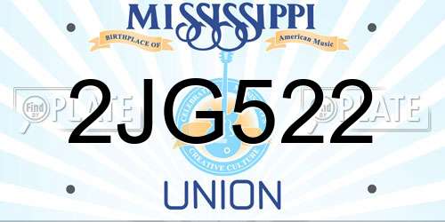 2JG522 Mississippi License Plate