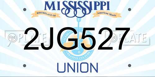 2JG527 Mississippi License Plate