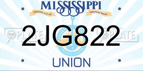 2JG822 Mississippi License Plate