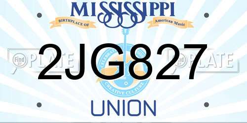 2JG827 Mississippi License Plate