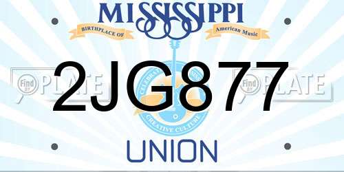 2JG877 Mississippi License Plate