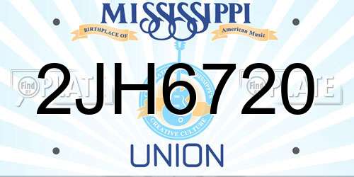 2JH6720 Mississippi License Plate