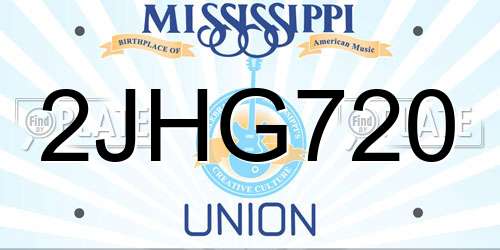 2JHG720 Mississippi License Plate