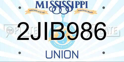2JIB986 Mississippi License Plate
