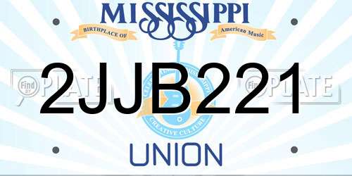 2JJB221 Mississippi License Plate