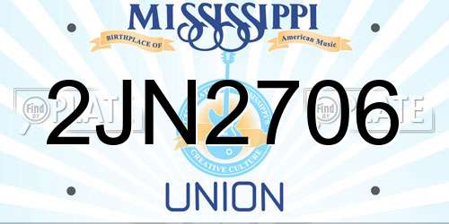 2JN2706 Mississippi License Plate