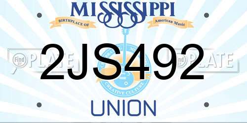 2JS492 Mississippi License Plate