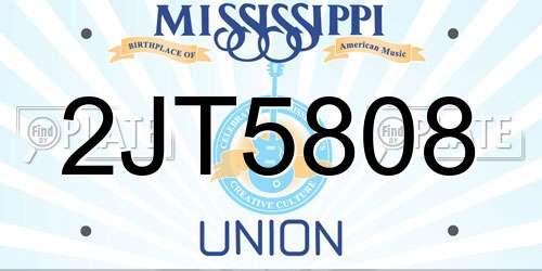 2JT5808 Mississippi License Plate