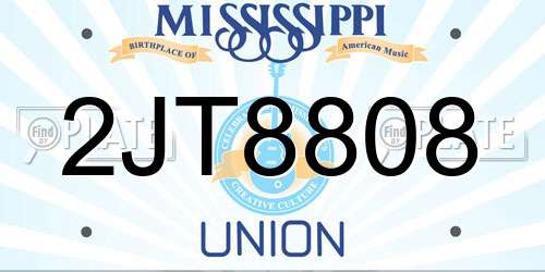 2JT8808 Mississippi License Plate