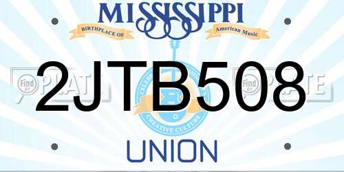2JTB508 Mississippi License Plate