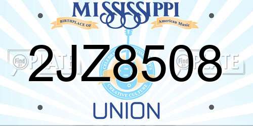 2JZ8508 Mississippi License Plate
