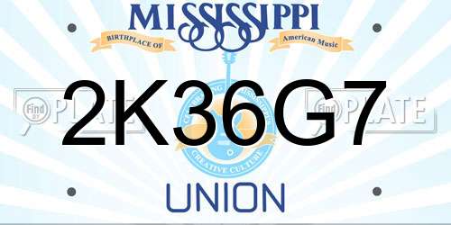 2K36G7 Mississippi License Plate