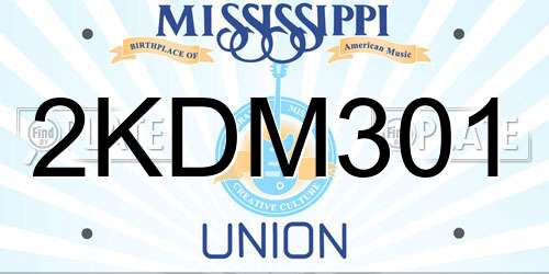 2KDM301 Mississippi License Plate