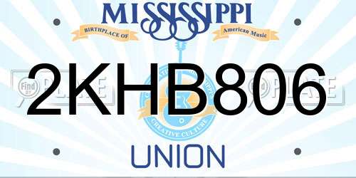 2KHB806 Mississippi License Plate