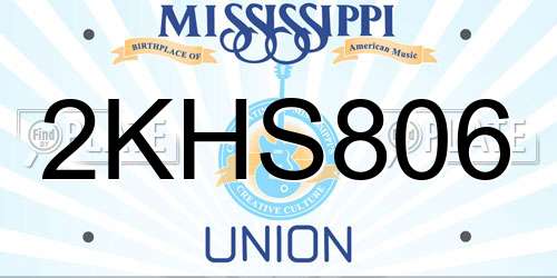 2KHS806 Mississippi License Plate