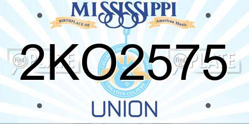2KO2575 Mississippi License Plate