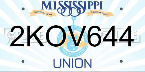 2KOV644 Mississippi License Plate