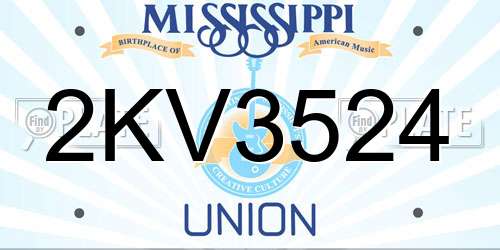 2KV3524 Mississippi License Plate