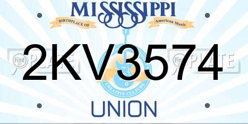 2KV3574 Mississippi License Plate