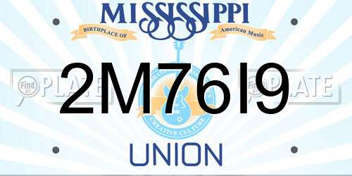 2M76I9 Mississippi License Plate