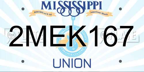 2MEK167 Mississippi License Plate