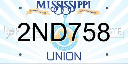 2ND758 Mississippi License Plate