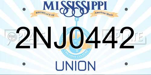 2NJ0442 Mississippi License Plate