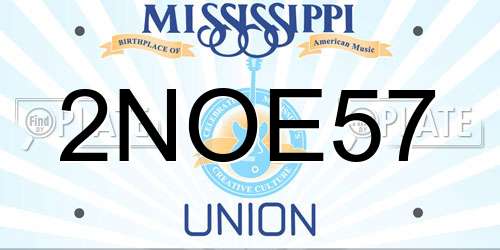 2NOE57 Mississippi License Plate