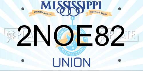2NOE82 Mississippi License Plate