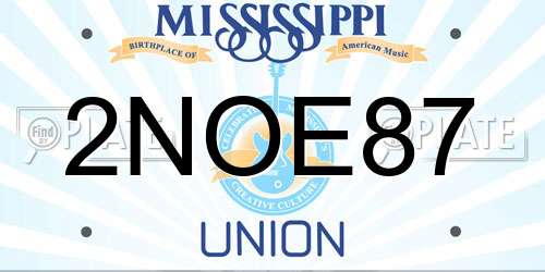 2NOE87 Mississippi License Plate