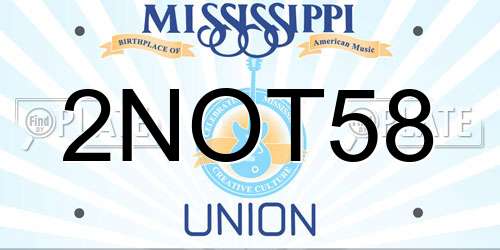 2NOT58 Mississippi License Plate