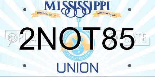 2NOT85 Mississippi License Plate