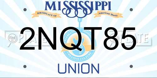 2NQT85 Mississippi License Plate
