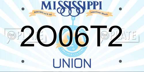 2O06T2 Mississippi License Plate