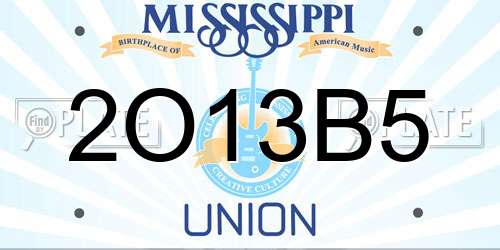 2O13B5 Mississippi License Plate