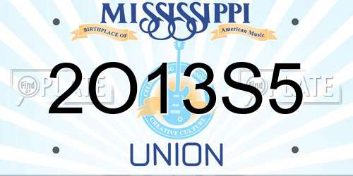 2O13S5 Mississippi License Plate