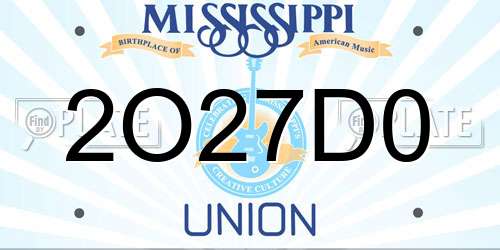 2O27D0 Mississippi License Plate