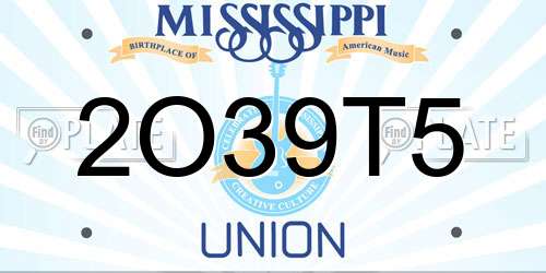 2O39T5 Mississippi License Plate