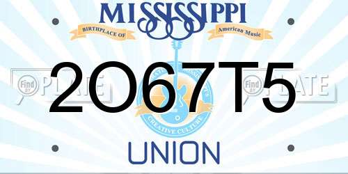 2O67T5 Mississippi License Plate