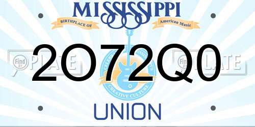 2O72Q0 Mississippi License Plate
