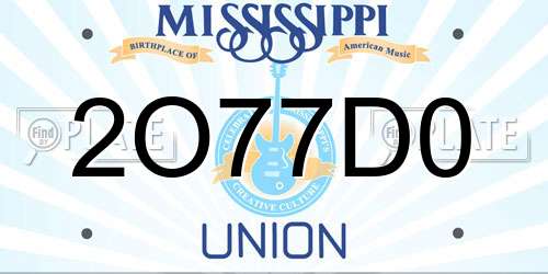 2O77D0 Mississippi License Plate
