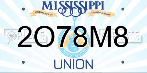 2O78M8 Mississippi License Plate