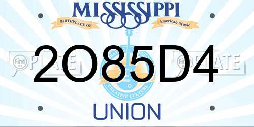 2O85D4 Mississippi License Plate