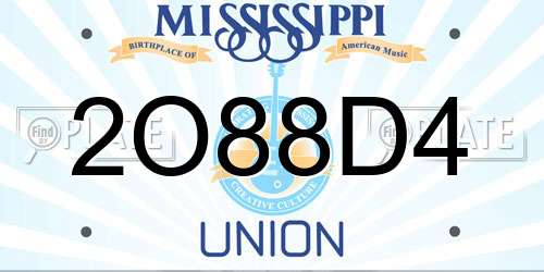 2O88D4 Mississippi License Plate