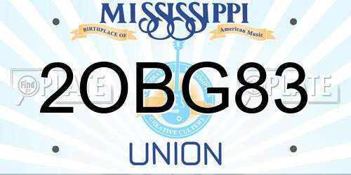 2OBG83 Mississippi License Plate